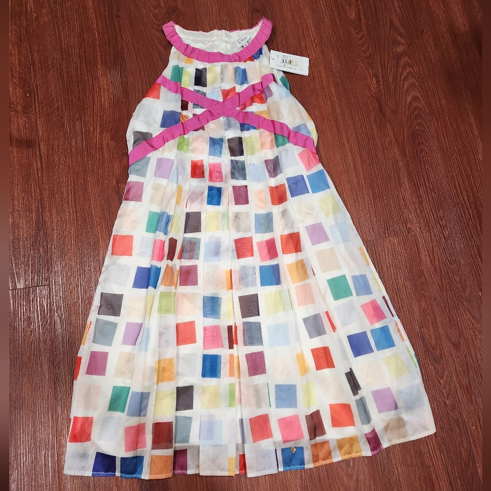 Armani Junior NWT Girls Chiffon Overlay Print Dress Rainbow Flare